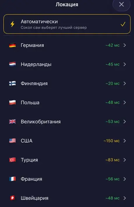 Список локаций с задержками